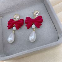 1 Pair Retro Heart Shape Flower Bow Knot Alloy Inlay Artificial Pearls Rhinestones Women's Earrings sku image 43