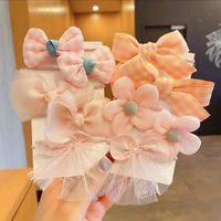 Cute Plaid Flower Bow Knot Cloth Inlaid Pearls Hair Tie 1 Set sku image 9