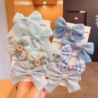 Cute Plaid Flower Bow Knot Cloth Inlaid Pearls Hair Tie 1 Set sku image 3