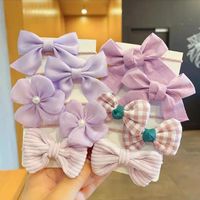 Cute Plaid Flower Bow Knot Cloth Inlaid Pearls Hair Tie 1 Set sku image 8