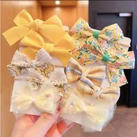 Cute Plaid Flower Bow Knot Cloth Inlaid Pearls Hair Tie 1 Set sku image 10