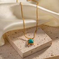 1 Piece Fashion Square Stainless Steel Plating Inlay Malachite Pendant Necklace main image 5