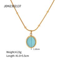 Elegant Round Stainless Steel Inlay Opal 18k Gold Plated Pendant Necklace sku image 1