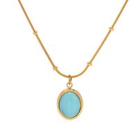 Elegant Round Stainless Steel Inlay Opal 18k Gold Plated Pendant Necklace main image 2