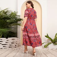 Swing Dress Ethnic Style V Neck Patchwork Straps Lace Short Sleeve Ditsy Floral Maxi Long Dress Daily main image 5