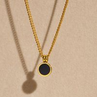 201 Stainless Steel Gold Plated Fashion Inlay Round Agate Pendant Necklace main image 6