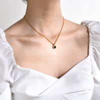 201 Stainless Steel Gold Plated Fashion Inlay Round Agate Pendant Necklace main image 3