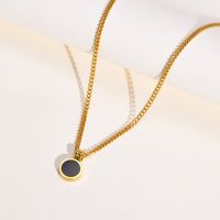 201 Stainless Steel Gold Plated Fashion Inlay Round Agate Pendant Necklace main image 2