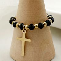 304 Stainless Steel 14K Gold Plated Fashion Beaded Cross Rings sku image 1