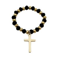 304 Stainless Steel 14K Gold Plated Fashion Beaded Cross Rings main image 5