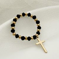 304 Stainless Steel 14K Gold Plated Fashion Beaded Cross Rings main image 1