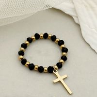 304 Stainless Steel 14K Gold Plated Fashion Beaded Cross Rings main image 4