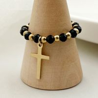 304 Stainless Steel 14K Gold Plated Fashion Beaded Cross Rings main image 3