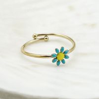 304 Stainless Steel 14K Gold Plated Simple Style Plating Flower Open Ring sku image 2