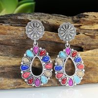 Cross-border Hot Sale Inlaid Turquoise Mixed Colored Gemstone Earrings European And American Retro Exaggerated Wind Drop-shaped Earrings sku image 1