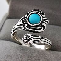 1 Piece Vintage Style Color Block Alloy Plating Inlay Artificial Gemstones Turquoise Silver Plated Women's Open Ring main image 2