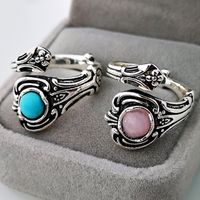 1 Piece Vintage Style Color Block Alloy Plating Inlay Artificial Gemstones Turquoise Silver Plated Women's Open Ring main image 1