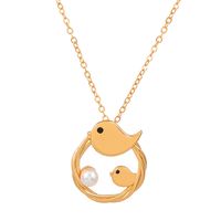 1 Piece Retro Bird Alloy Plating Artificial Pearls 14k Gold Plated Mother's Day Women's Pendant Necklace sku image 1
