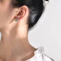 European And American Stainless Steel Rainbow Butterfly Studs Personalized Fashion Accessories Jewelry For Girls Quanxi Water Jewelry Es-396 main image 5