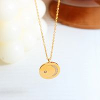 Japanese And Korean Simple Temperament Round Zircon Crescent Moon Necklace Female Titanium Steel Material Color Retention One Piece Dropshipping main image 8