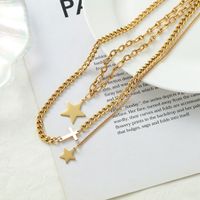 Vintage Style Cross Star Stainless Steel Plating 18k Gold Plated Double Layer Necklaces sku image 1