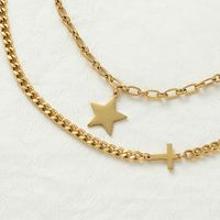 Vintage Style Cross Star Stainless Steel Plating 18k Gold Plated Double Layer Necklaces main image 4