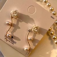 1 Pair Fashion Rose Three-dimensional Inlay Alloy Acrylic Pearl Ear Studs main image 1