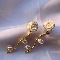 1 Paire Mode Rose Tridimensionnel Incruster Alliage Acrylique Perle Boucles D'oreilles main image 2