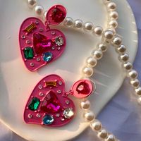 1 Pair Fashion Heart Shape Alloy Three-dimensional Inlay Crystal Women's Drop Earrings main image 4