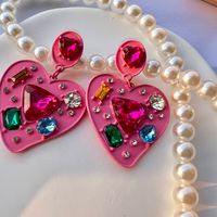 1 Pair Fashion Heart Shape Alloy Three-dimensional Inlay Crystal Women's Drop Earrings main image 1