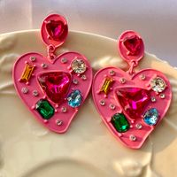 1 Pair Fashion Heart Shape Alloy Three-dimensional Inlay Crystal Women's Drop Earrings sku image 1
