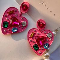 1 Pair Fashion Heart Shape Alloy Three-dimensional Inlay Crystal Women's Drop Earrings main image 3