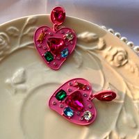 1 Pair Fashion Heart Shape Alloy Three-dimensional Inlay Crystal Women's Drop Earrings main image 5