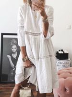 Women's A-line Skirt Vacation Round Neck Jacquard Half Sleeve Solid Color Midi Dress Holiday Street main image 4