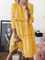 Women's A-line Skirt Vacation Round Neck Jacquard Half Sleeve Solid Color Midi Dress Holiday Street main image 3