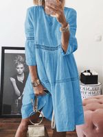 Women's A-line Skirt Vacation Round Neck Jacquard Half Sleeve Solid Color Midi Dress Holiday Street main image 2