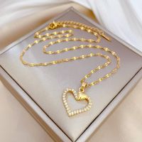 Wholesale Fashion Heart Shape Titanium Steel Copper Inlay Zircon Pendant Necklace main image 5