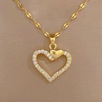 Wholesale Fashion Heart Shape Titanium Steel Copper Inlay Zircon Pendant Necklace sku image 1