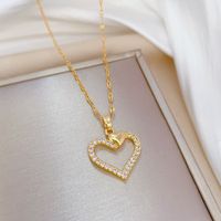 Wholesale Fashion Heart Shape Titanium Steel Copper Inlay Zircon Pendant Necklace main image 4