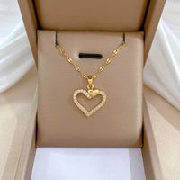 Wholesale Fashion Heart Shape Titanium Steel Copper Inlay Zircon Pendant Necklace main image 1