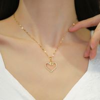 Wholesale Fashion Heart Shape Titanium Steel Copper Inlay Zircon Pendant Necklace main image 3