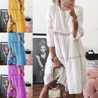 Women's A-line Skirt Vacation Round Neck Jacquard Half Sleeve Solid Color Midi Dress Holiday Street main image video