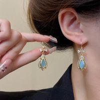 Sweet Korean Style Flower Bow Knot Alloy Plating Inlay Rhinestones Opal Women's Drop Earrings main image 2