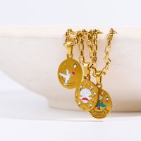 201 Stainless Steel 304 Stainless Steel Fashion Inlay Flower Rhinestones Pendant Necklace main image 3
