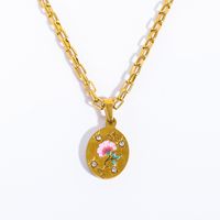 201 Stainless Steel 304 Stainless Steel Fashion Inlay Flower Rhinestones Pendant Necklace sku image 6