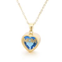 201 Stainless Steel 304 Stainless Steel Glass MAMA Simple Style Inlay Heart Shape Birthstone Zircon Pendant Necklace sku image 5