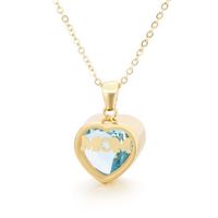 201 Stainless Steel 304 Stainless Steel Glass MAMA Simple Style Inlay Heart Shape Birthstone Zircon Pendant Necklace sku image 1