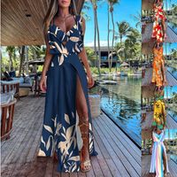 Femmes Robe À Bretelles Vacances Col En V Impression Sans Manches Fleur Maxi Longue Robe Vacances main image 1