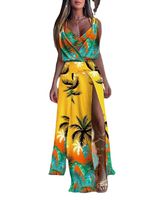 Women's Strap Dress Vacation V Neck Printing Sleeveless Flower Maxi Long Dress Holiday Without Bra main image 4