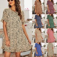 Women's A-line Skirt Fashion Round Neck Printing Short Sleeve Leopard Knee-length Daily main image 1